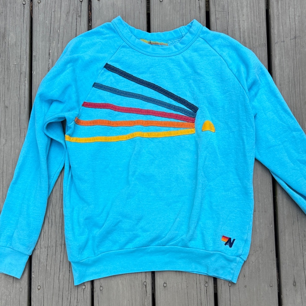 Aviator Nation Blue Sweatshirt with Multicolor Stripes